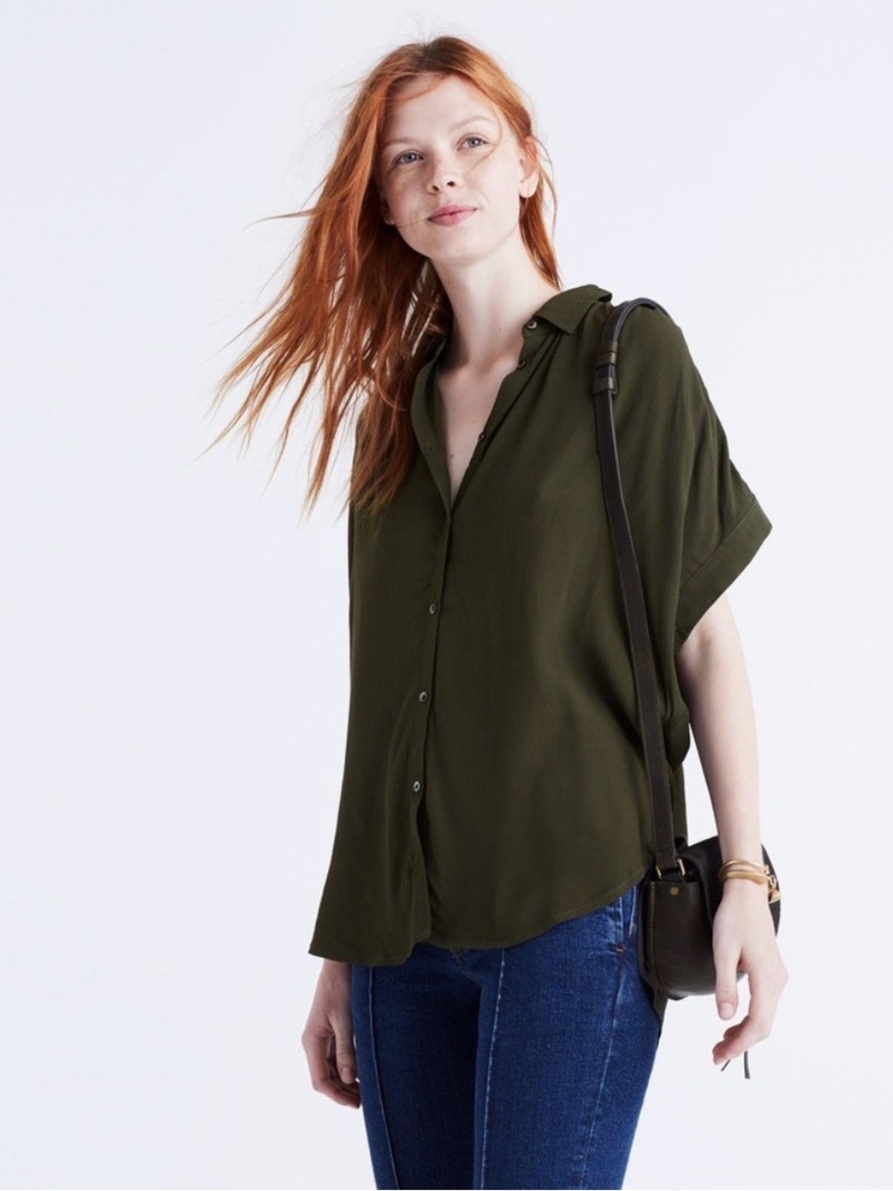 Madewell Olive Green Short-Sleeve Button-Down Shirt